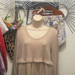 Beige Babydoll Sweater Blouse